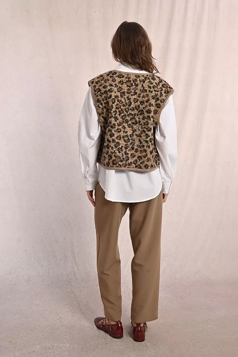 molly bracken leopard print waistcoat in brown