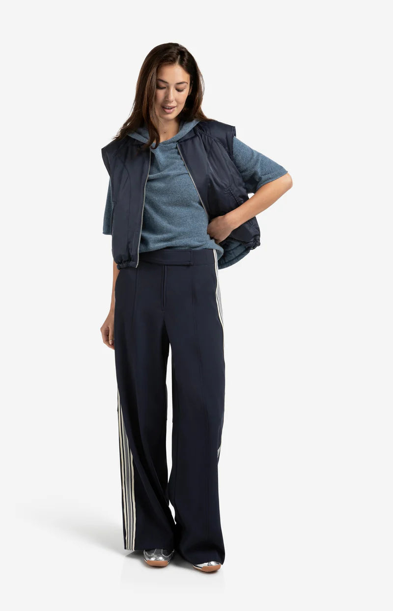 yaya high waist trousers with side stripe in navy