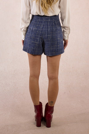 molly bracken high waisted tweed shorts in denim blue