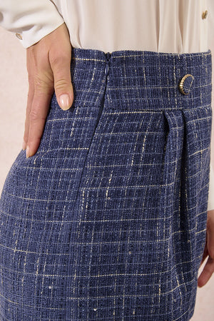 molly bracken high waisted tweed shorts in denim blue