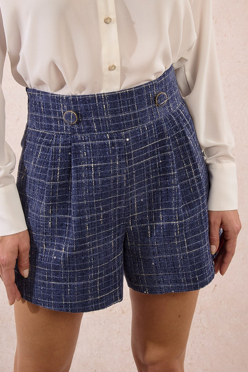 molly bracken high waisted tweed shorts in denim blue