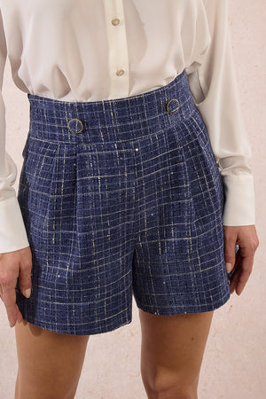 molly bracken high waisted tweed shorts in denim blue