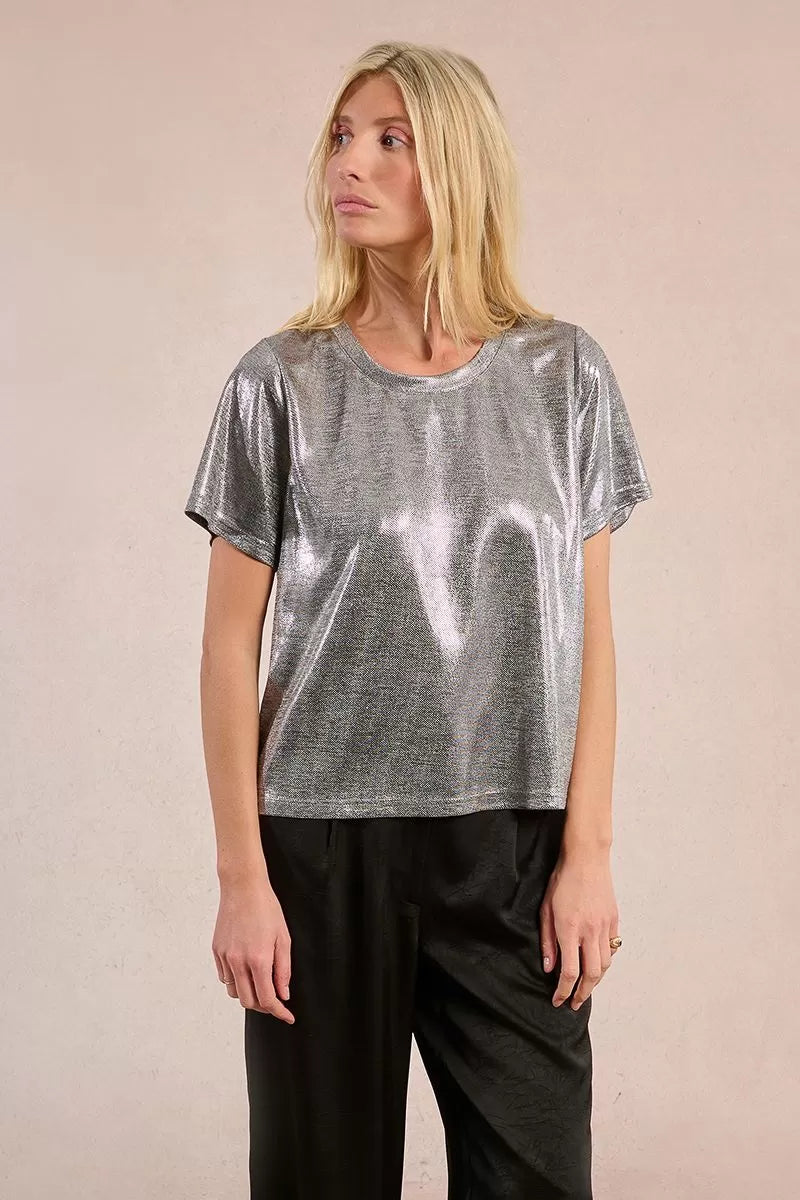molly bracken metallic crop top in silver