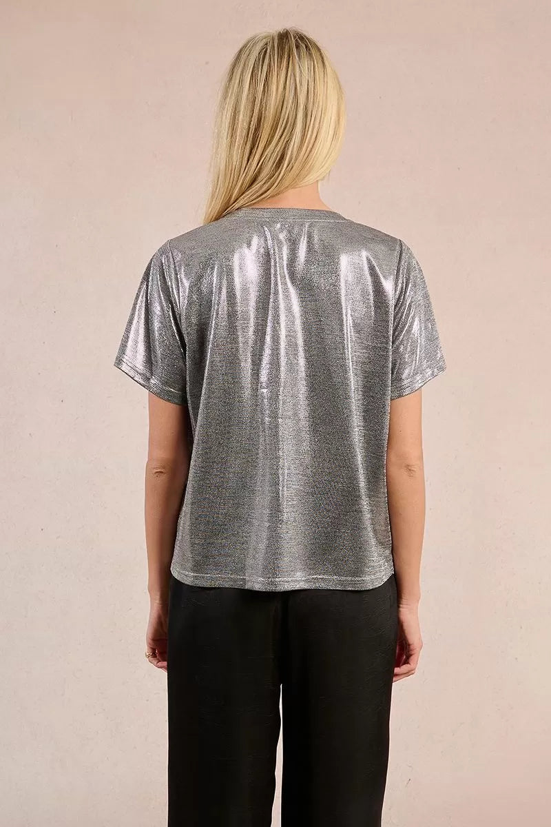 molly bracken metallic crop top in silver