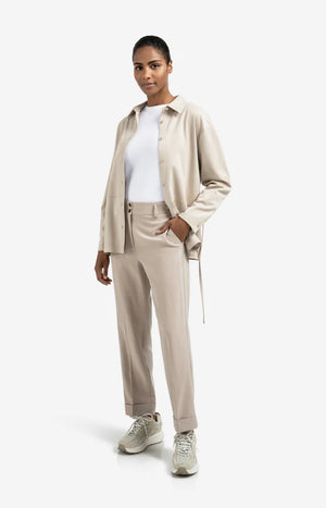 yaya jersey top with woven cuff in white