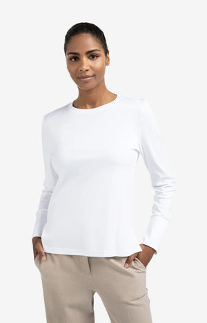 yaya jersey top with woven cuff in white