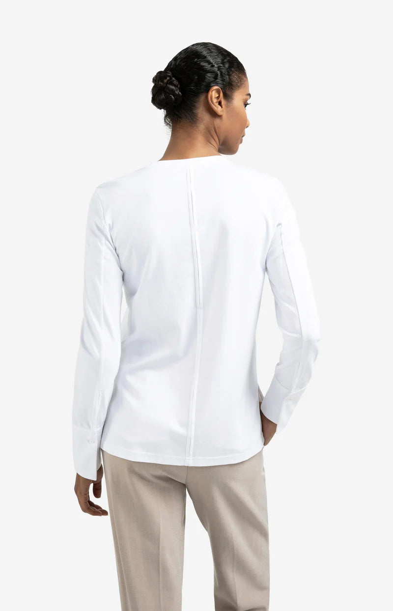 yaya jersey top with woven cuff in white