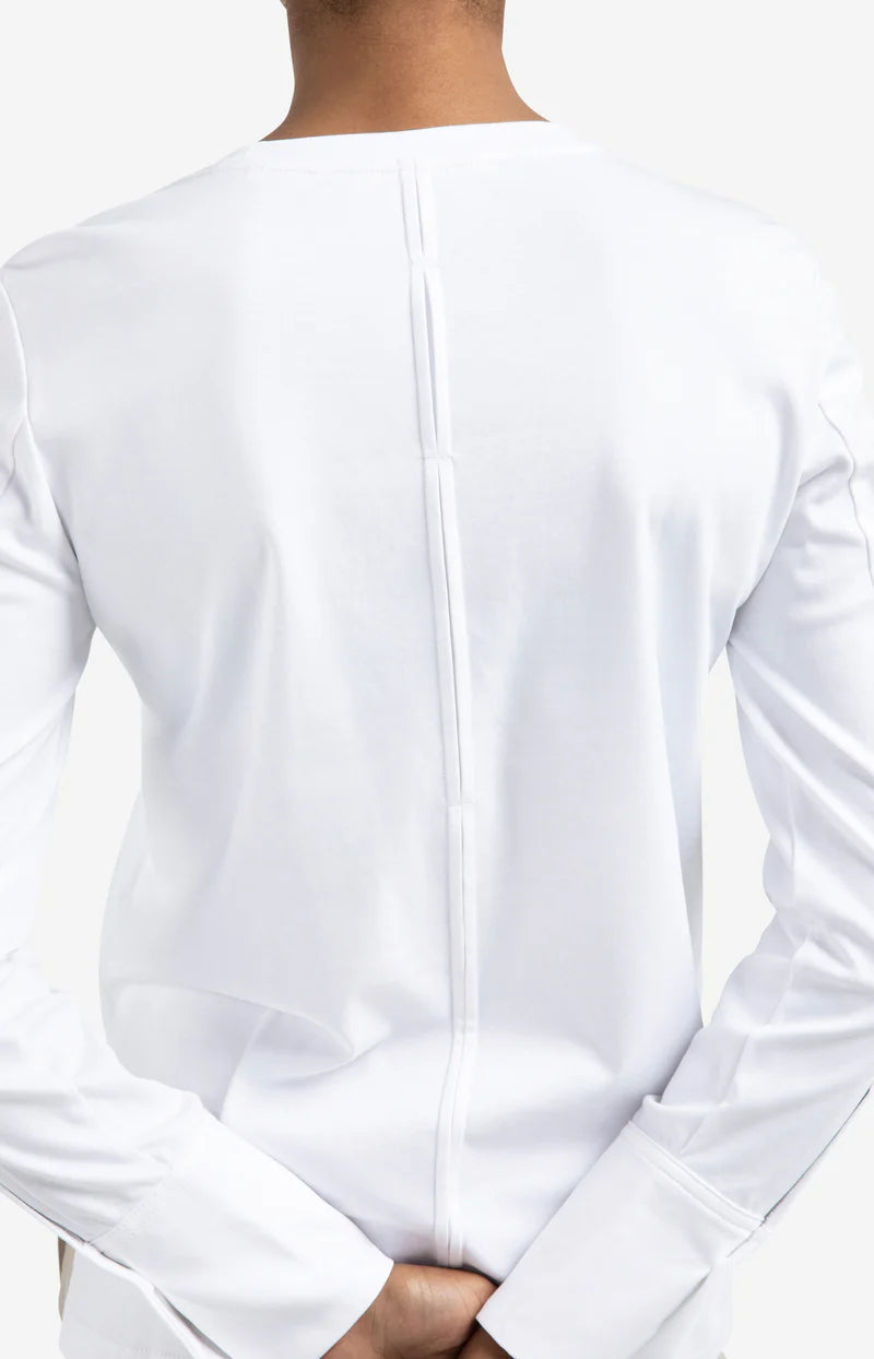 yaya jersey top with woven cuff in white