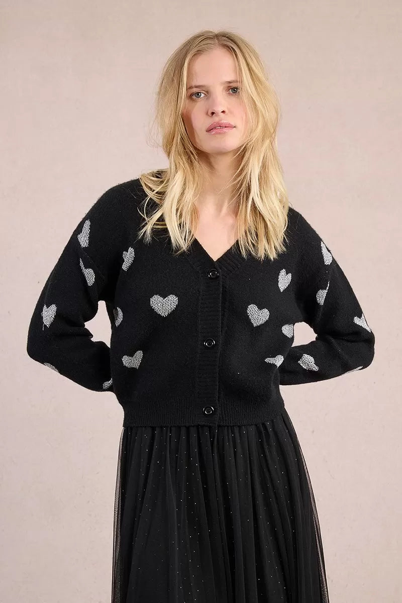molly bracken silver heart knitted cardigan in black