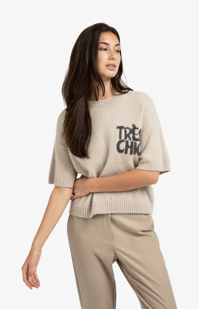 yaya knitted short sleeve sweater in beige