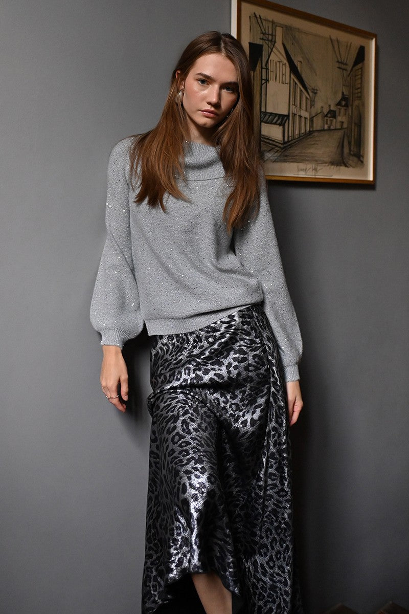molly bracken leopard print skirt in grey