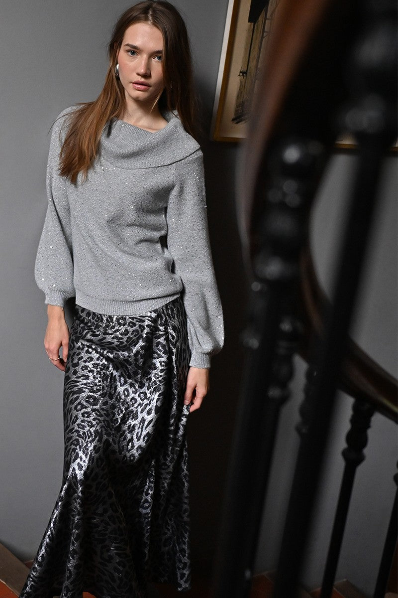 molly bracken leopard print skirt in grey