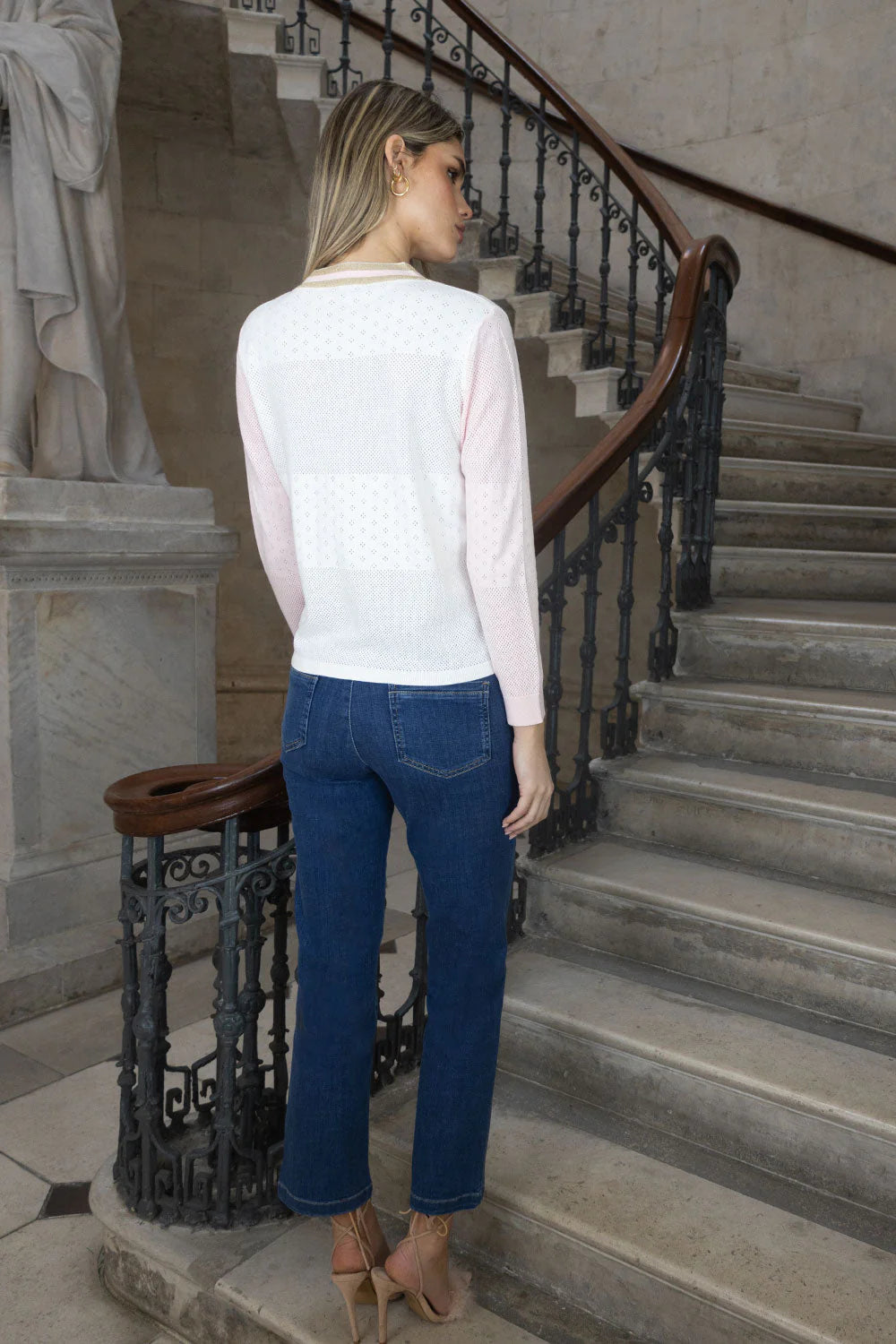 no2moro may lurex pointelle cardigan in pink (back)