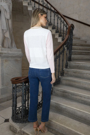 no2moro may lurex pointelle cardigan in pink (back)