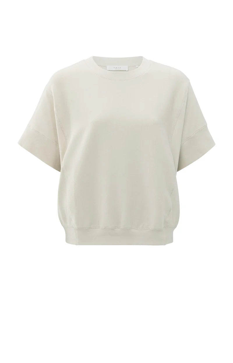 yaya ribbed short sleeve top in beige