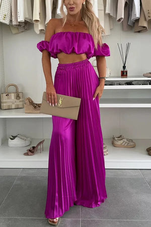 Samara ruffle top and trouser set in magenta