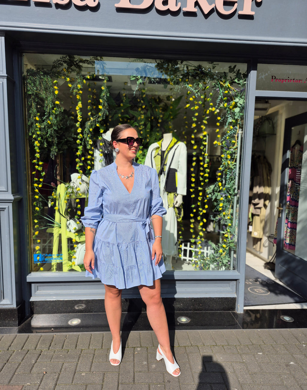 Goa Goa poplin stripe dress in blue&white
