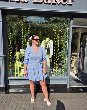 Goa Goa poplin stripe dress in blue&white