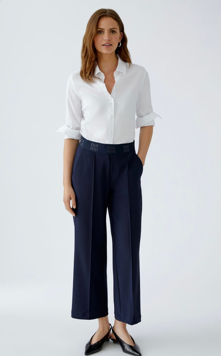 oui elasticated waistband culottes in navy