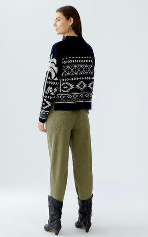 oui pattern knit jumper in navy