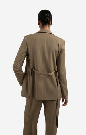 Yaya belted blazer in khaki green