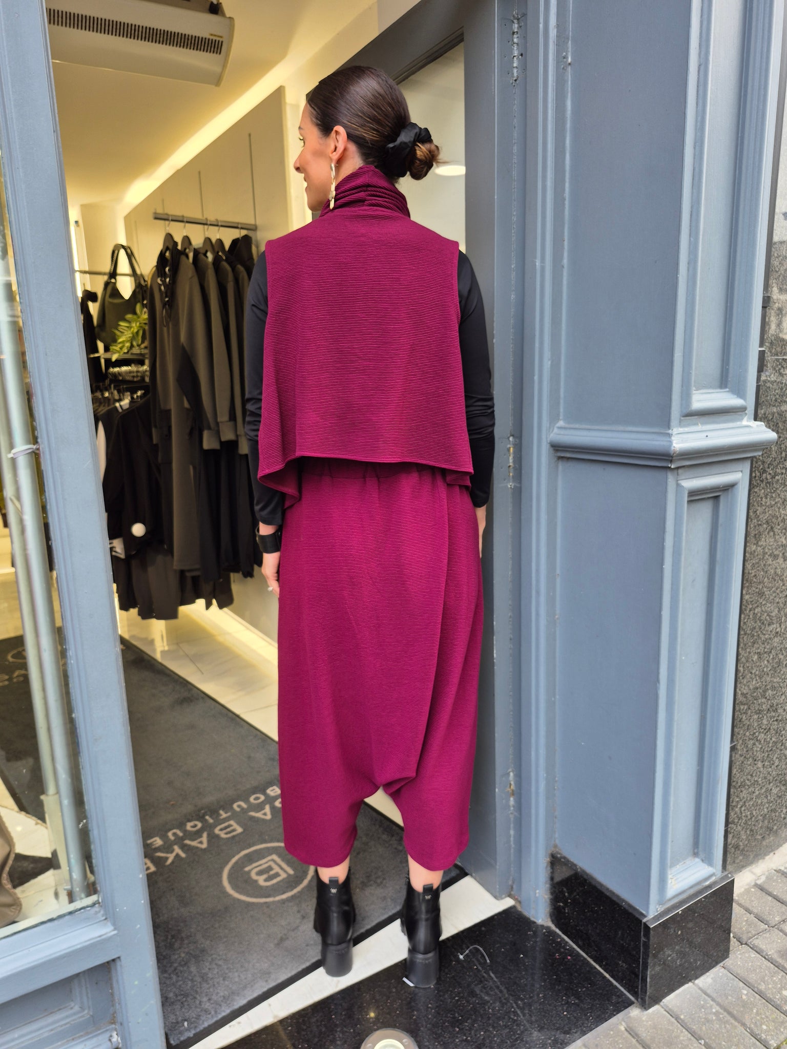 Hybrid Ribbed harem trousers in wine