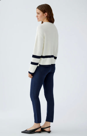 oui viniah stripe and button hem knit in cream & navy