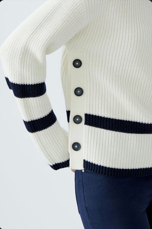 oui viniah stripe and button hem knit in cream & navy