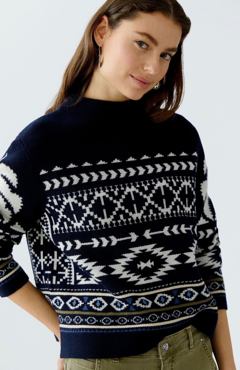 oui pattern knit jumper in navy