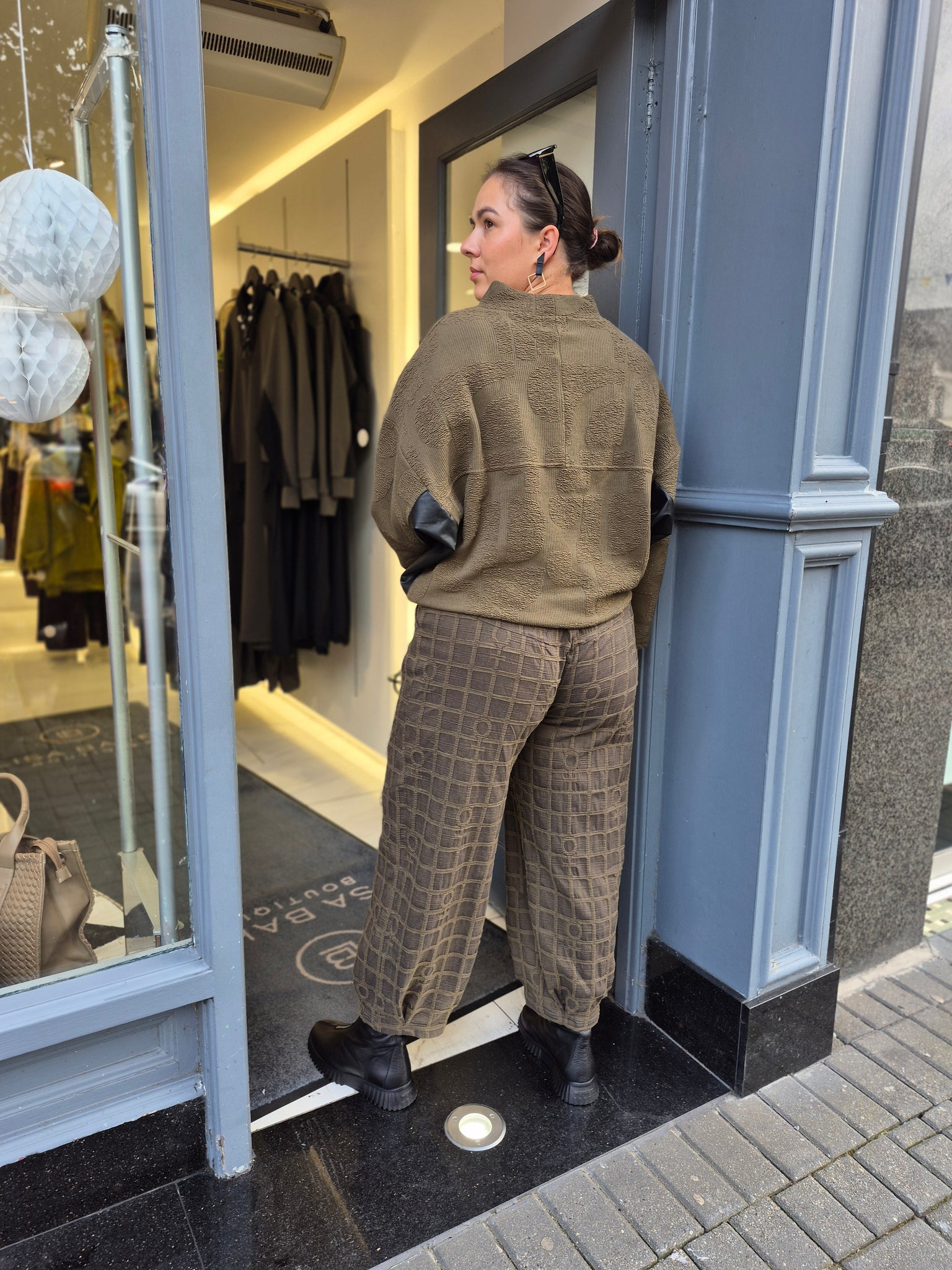 mysoul double patch & zipper sweatshirt in khaki green