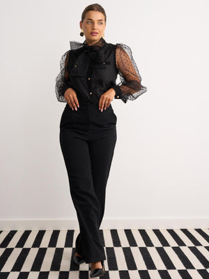 Sheer sleeve blouse in black