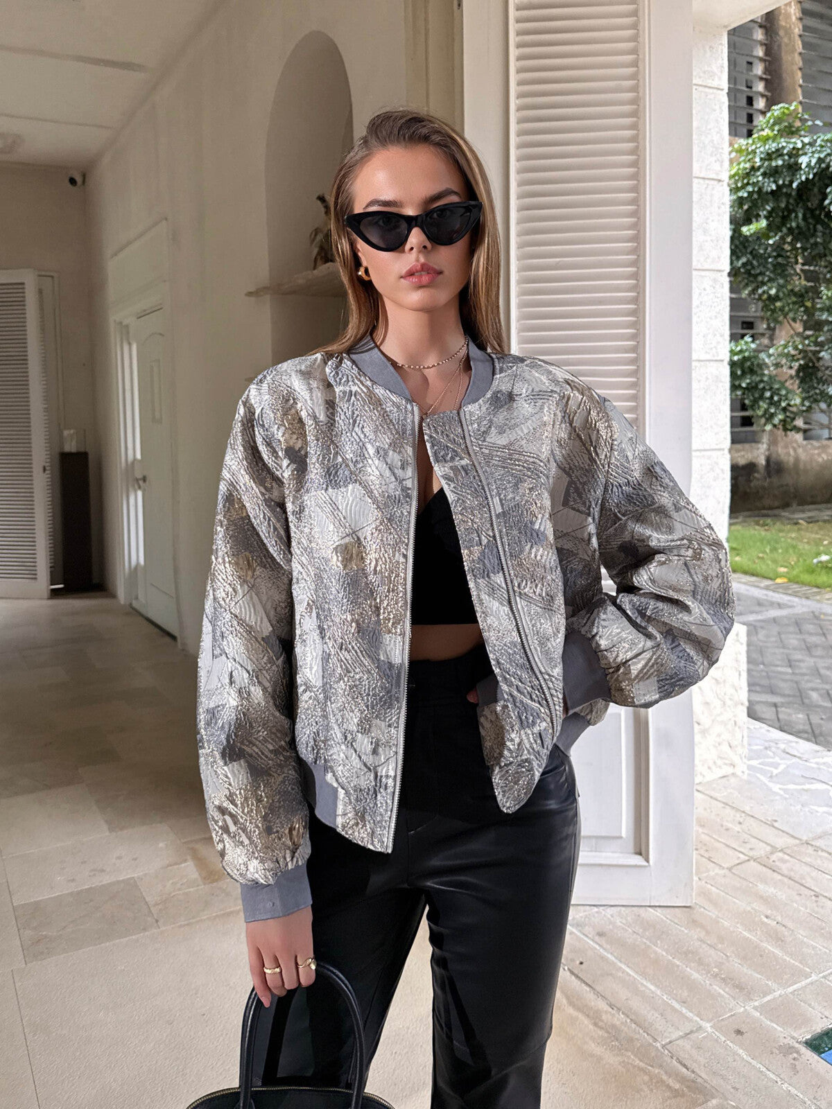 Shimmery bomber jacket in silver