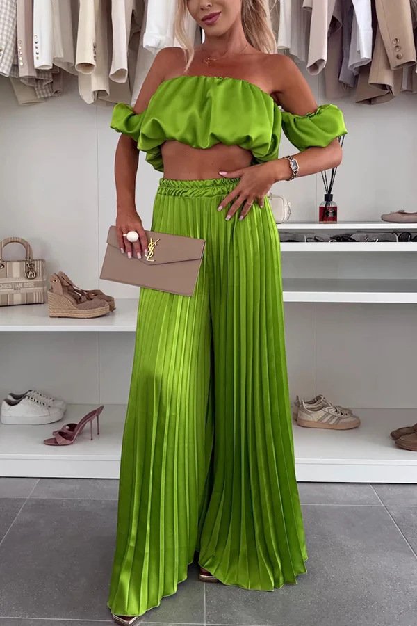 Samara ruffle top and trouser set in lime green