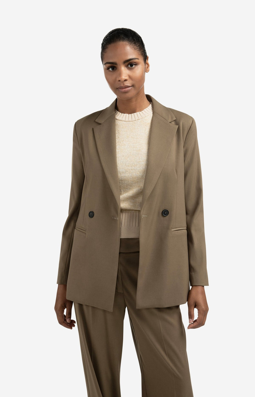 Yaya belted blazer in khaki green