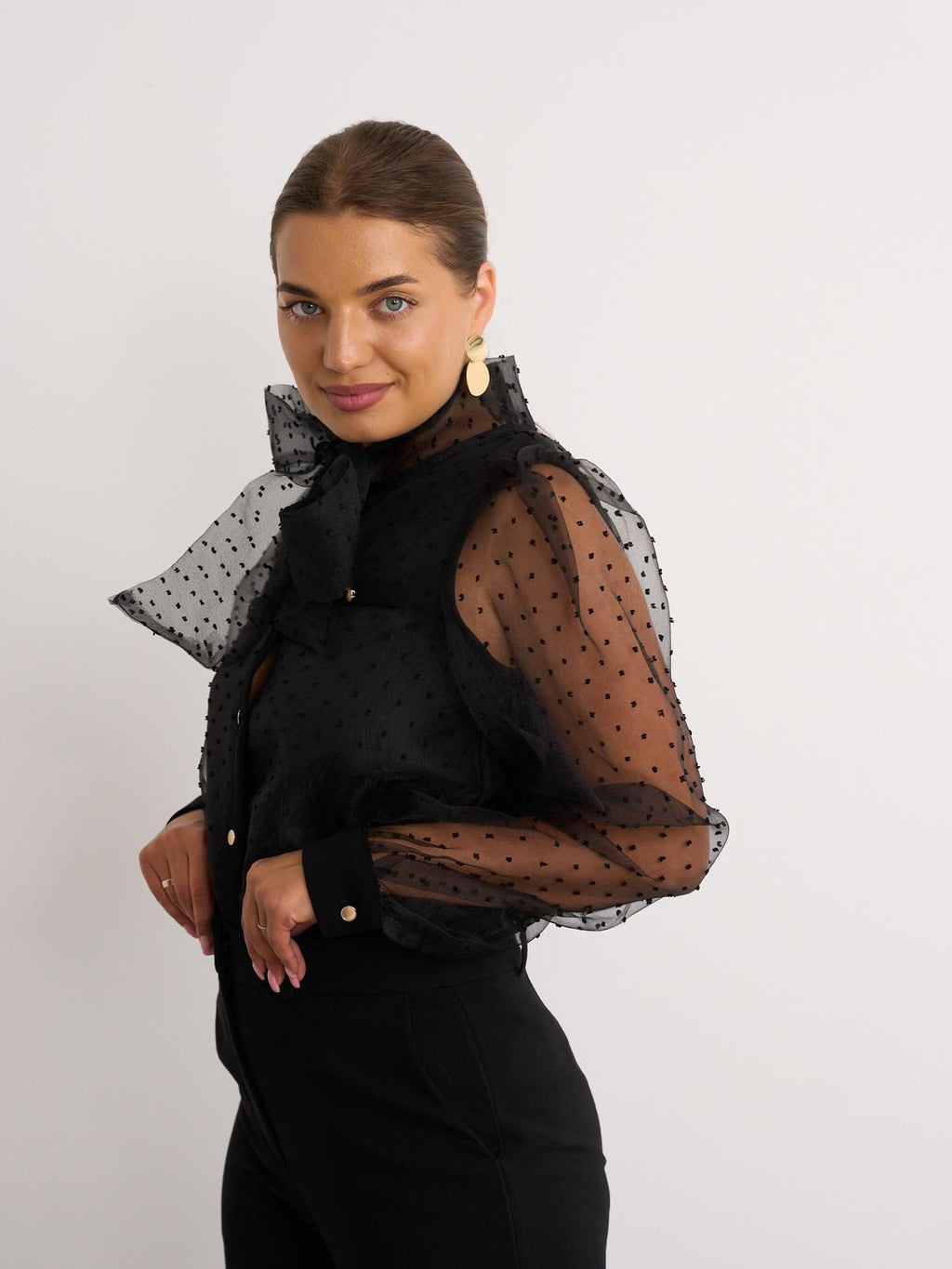 Sheer sleeve blouse in black
