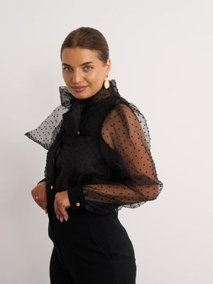 Sheer sleeve blouse in black