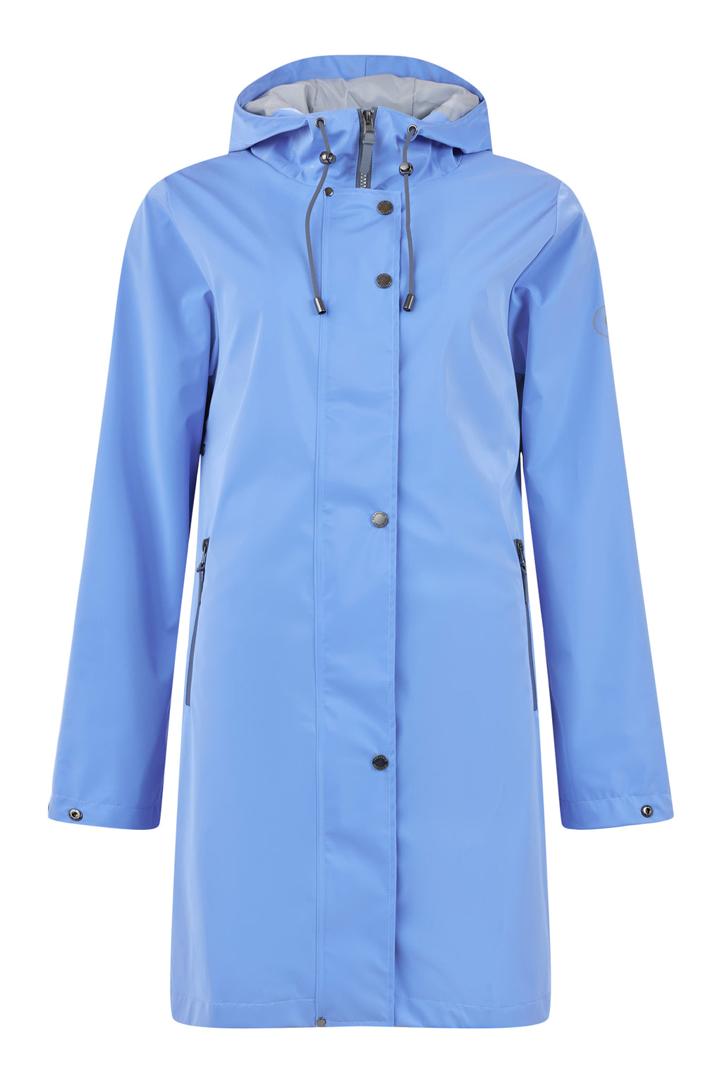 Frandsen wet look style raincoat with reflective strip at back in powder blue

Product code 875.295