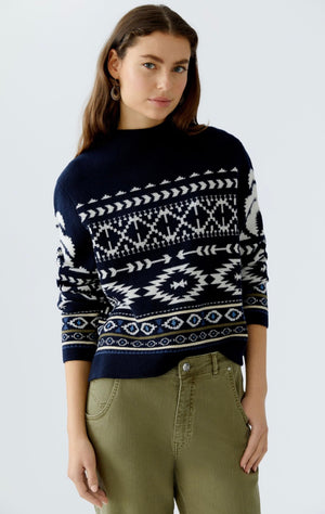 oui pattern knit jumper in navy