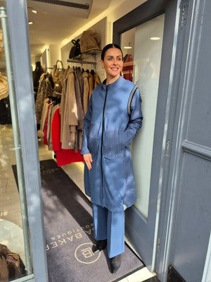 Inco ribbed patch long jacket in petrol blue
