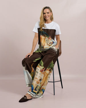 Deck silky Palazzo pants in chocolate print
