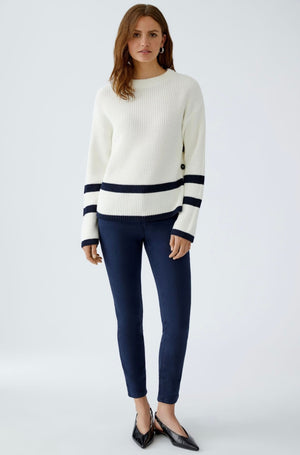 oui viniah stripe and button hem knit in cream & navy