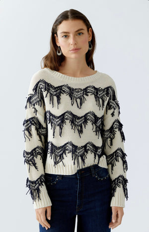 oui fringe style knit in cream & navy