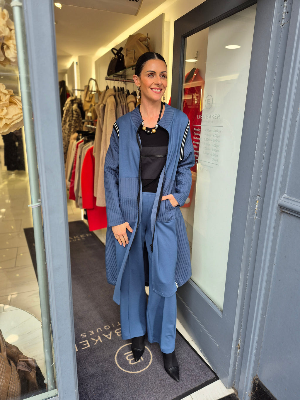 Inco ribbed patch long jacket in petrol blue