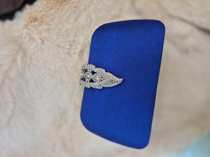 Diamante closure clutch in blue