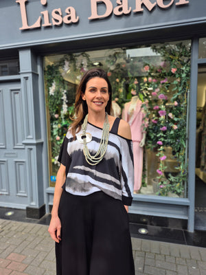 Naya tie dye striped top in khaki green &black
