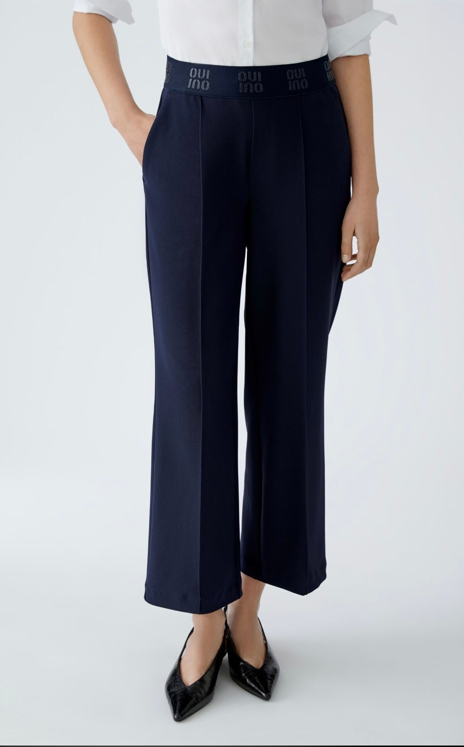 oui elasticated waistband culottes in navy