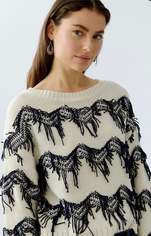 oui fringe style knit in cream & navy