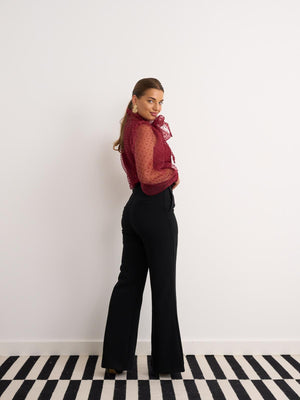Sheer sleeve blouse in burgundy