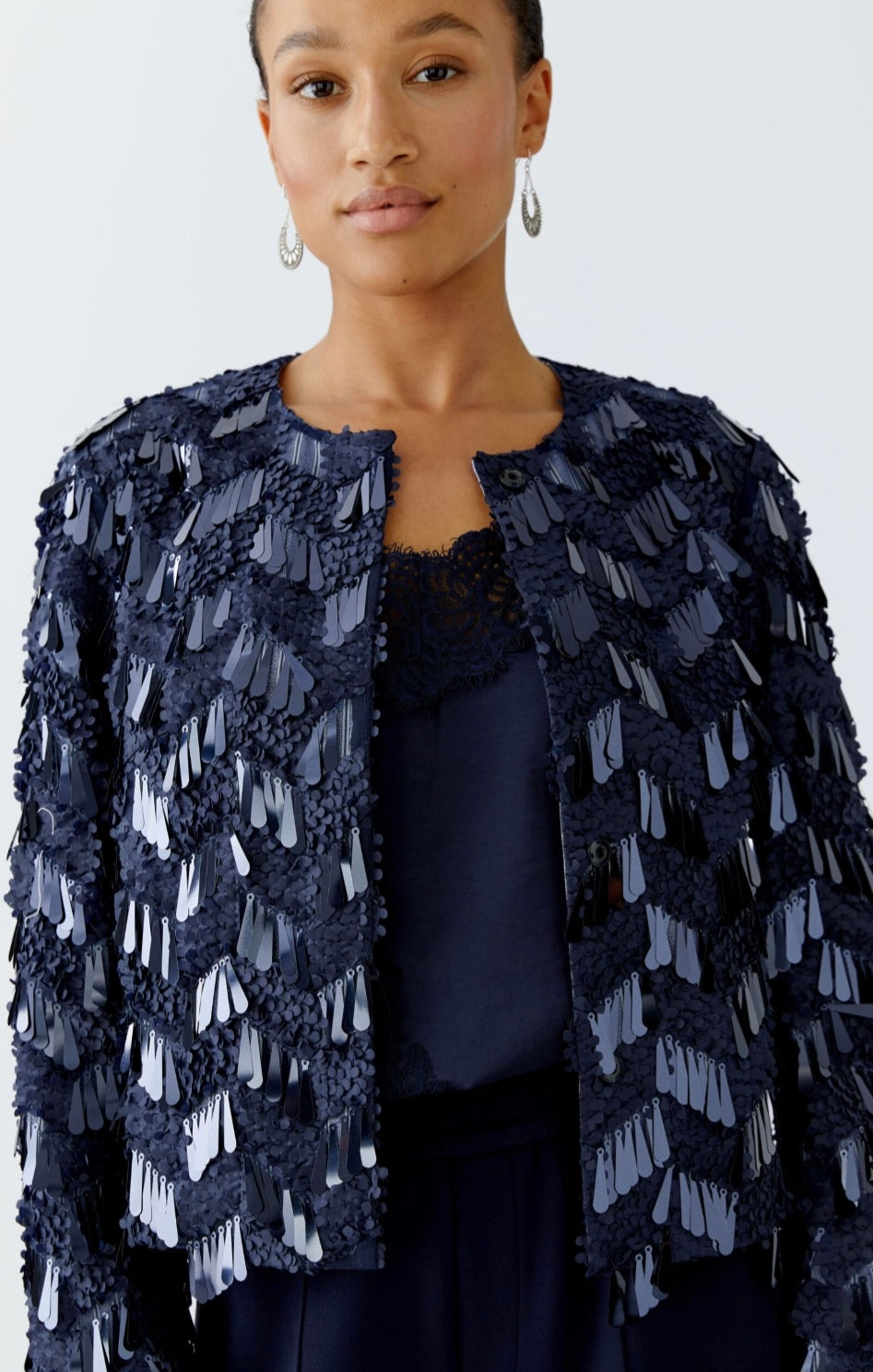 oui sequin jacket in navy