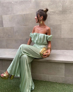 Samara ruffle top and trouser set in mint